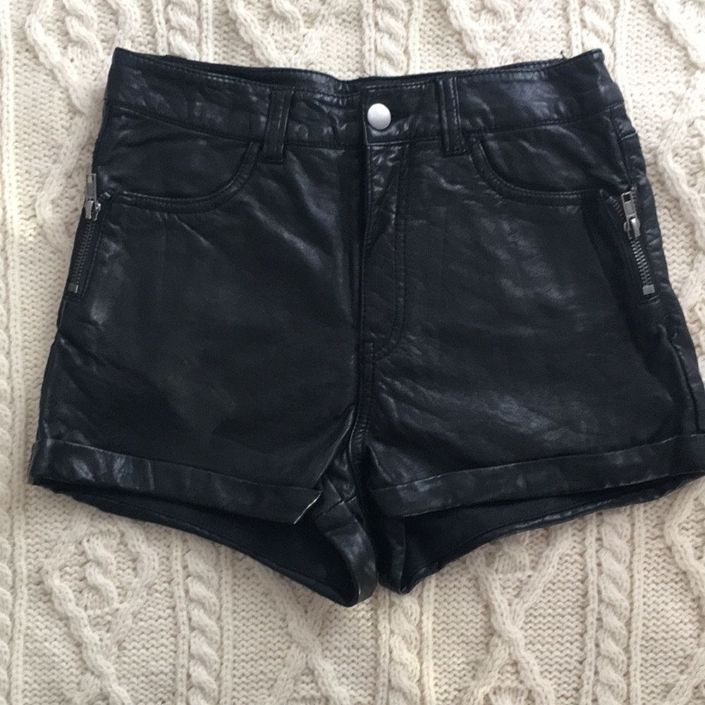 H&M black leather shorts